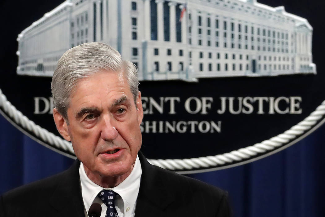 Special counsel Robert Mueller speaks at the Department of Justice Wednesday, May 29, 2019, in ...