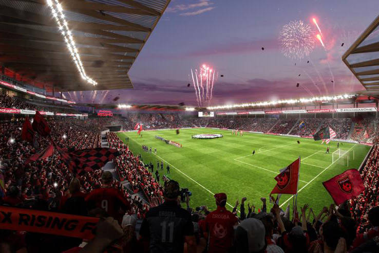Renderings of the Phoenix Rising FC's stadium proposal. Courtesy Phoenix Rising FC