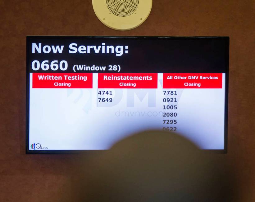 A service monitor at Nevada Department of Motor Vehicles at the Henderson office,1399 American ...