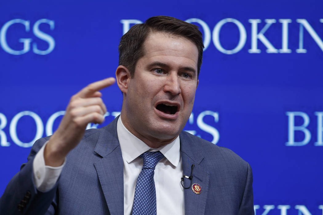 Rep. Seth Moulton, D-Mass., speaks at the Brookings Institution in Washington in February 2019. ...