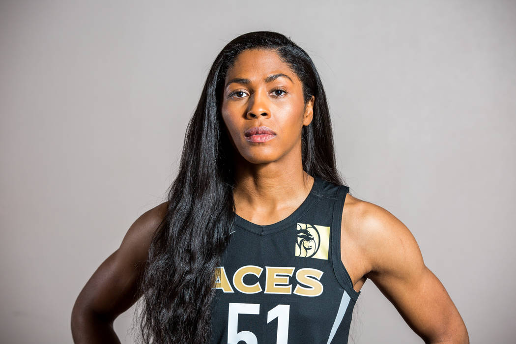 Las Vegas Aces guard Sydney Colson during the Aces media day at MGM Grand in Las Vegas on Thurs ...