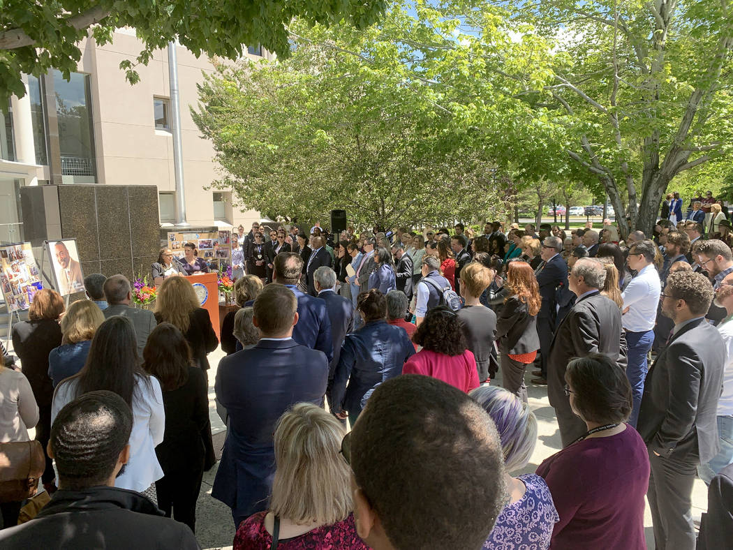 Nevada lawmakers were among several hundred people who paid tribute Saturday to Assemblyman Tyr ...