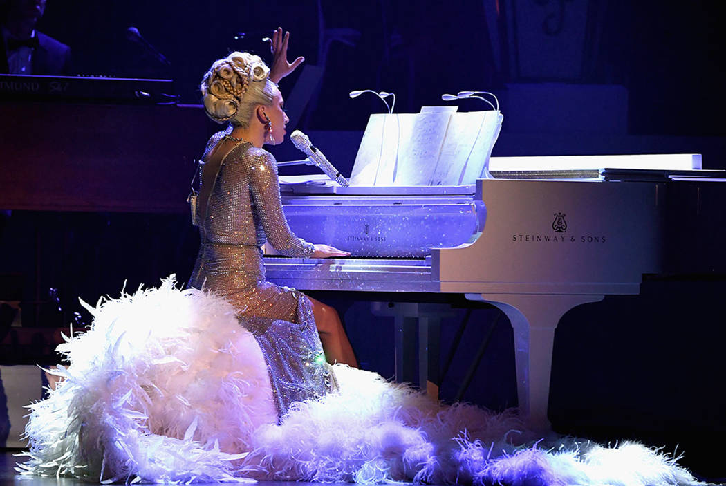 Lady Gaga performs during her "Jazz & Piano" residency at Park Theater at Park MGM on Jan. 20, ...