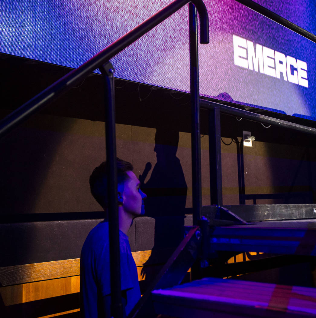 David Hogg, left, watches Emma Gonzalez speak inside The Joint during the first day of the Emer ...