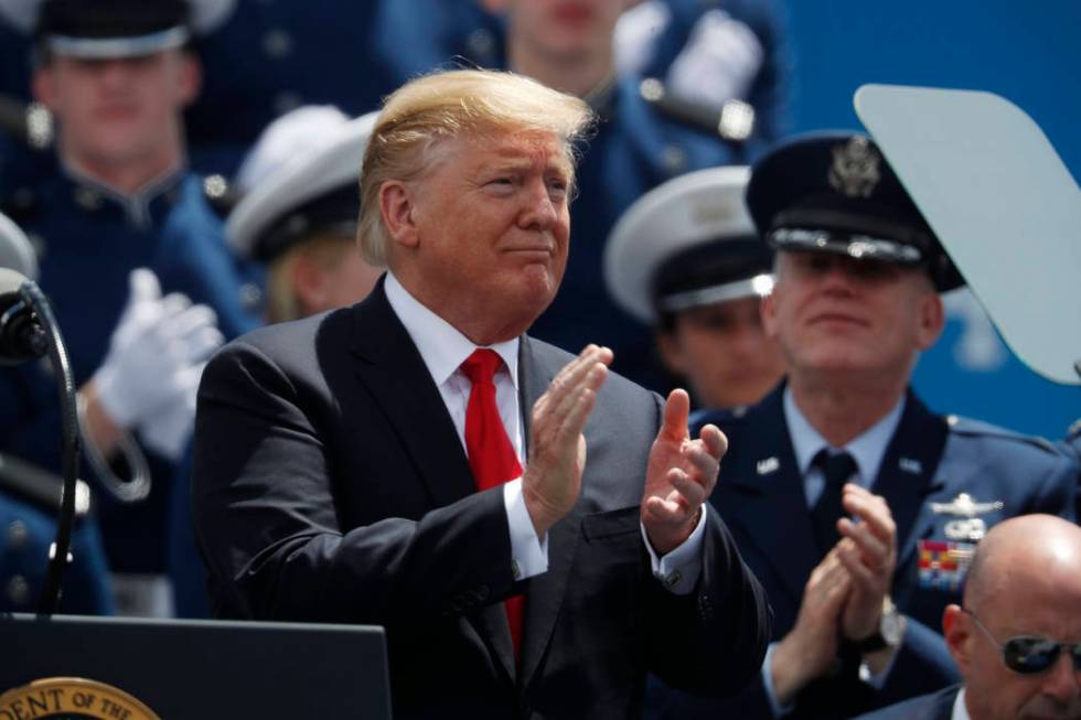 President Donald Trump speaks at the U.S. Air Force Academy graduation Thursday, May 30, 2019 a ...