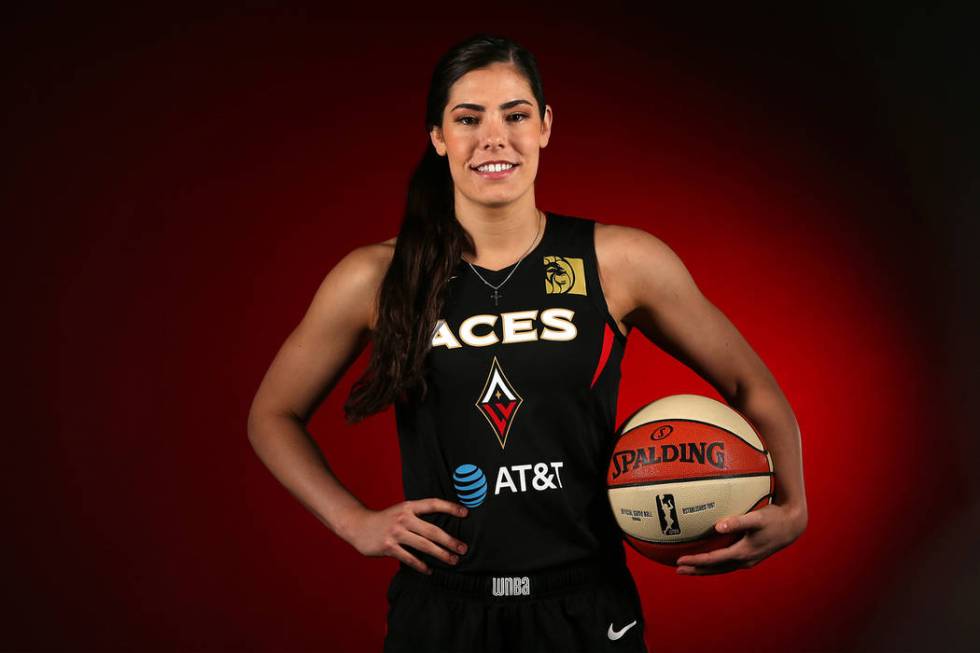 Las Vegas Aces' Kelsey Plum at the Mandalay Bay Events Center in Las Vegas, Thursday, May 23, 2 ...