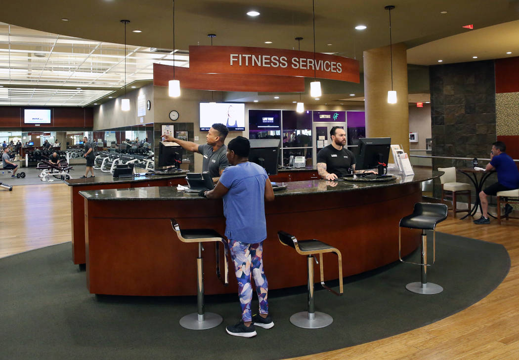 Life Time Athletic's fitness service desk is seen on Monday, June, 3 2019, in Henderson. (Bizua ...