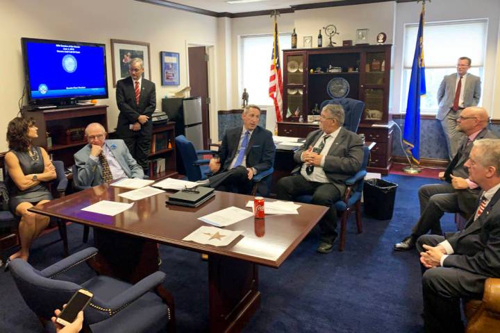 The Republican Senate caucus at a Monday, June 3, 2019, meeting with reporters following the Se ...