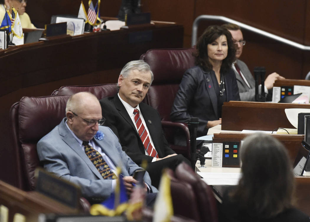 Nevada state senators listen as Senator Nicole Cannizzaro makes a push for the education bill 5 ...
