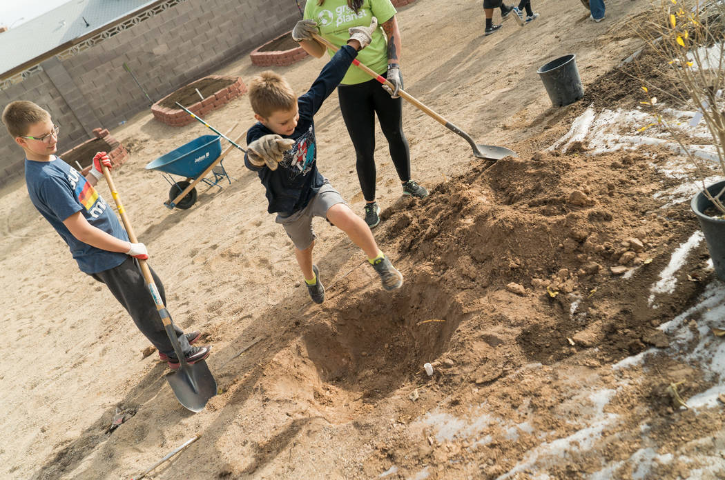 Students work on a garden at Harris Elementary School in December 2017. (Green Our Planet)