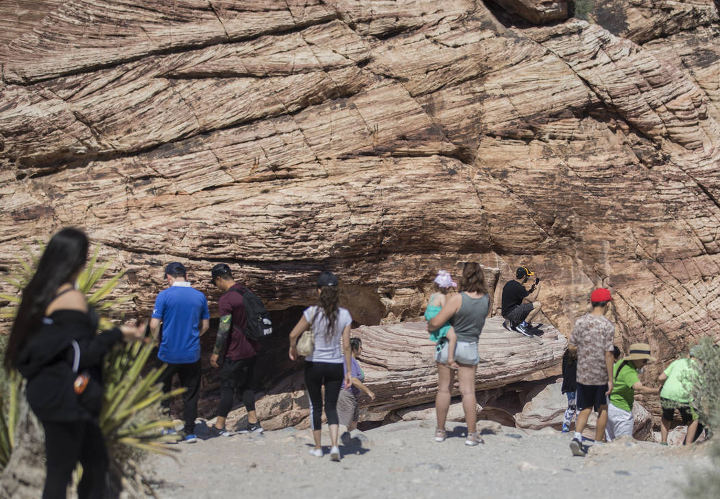 Visitors explore Red Rock Canyon National Conservation Area during "National Get Outdoors ...