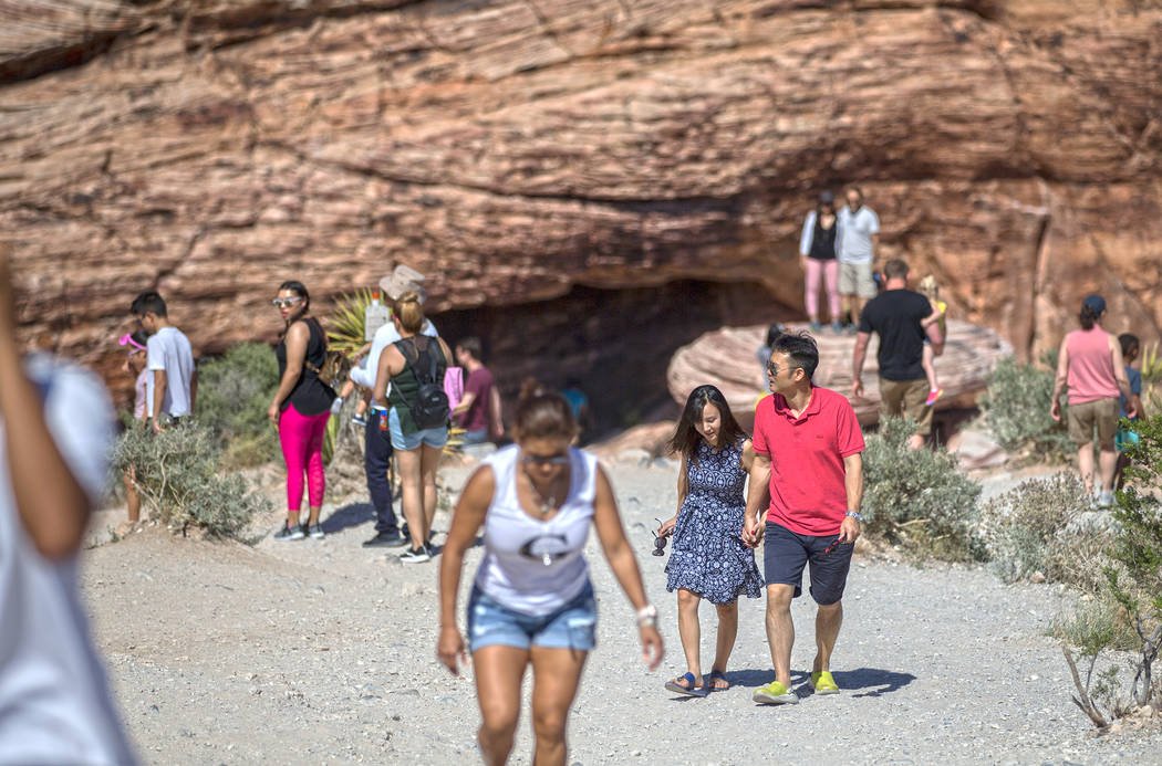 Visitors explore Red Rock Canyon National Conservation Area during "National Get Outdoors ...