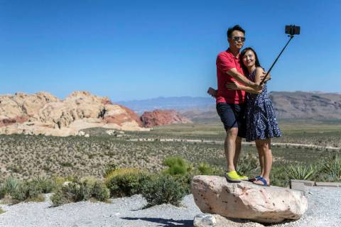 Steven and Jessi Kang, from Irvine, Calif., take a selfie during "National Get Outdoors Da ...