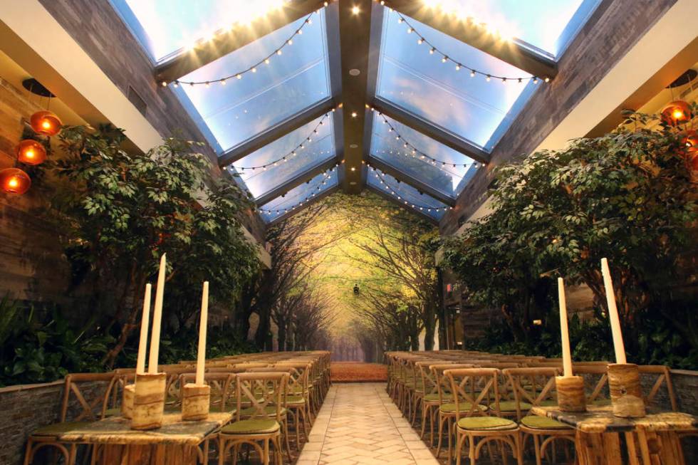 The Glass Gardens at Chapel of the Flowers, a wedding chapel on Las Vegas Boulevard, is photogr ...