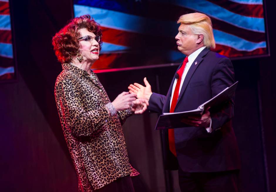 Michael Airington performs as Ester Goldberg with John Di Domenico as President Donald Trump du ...