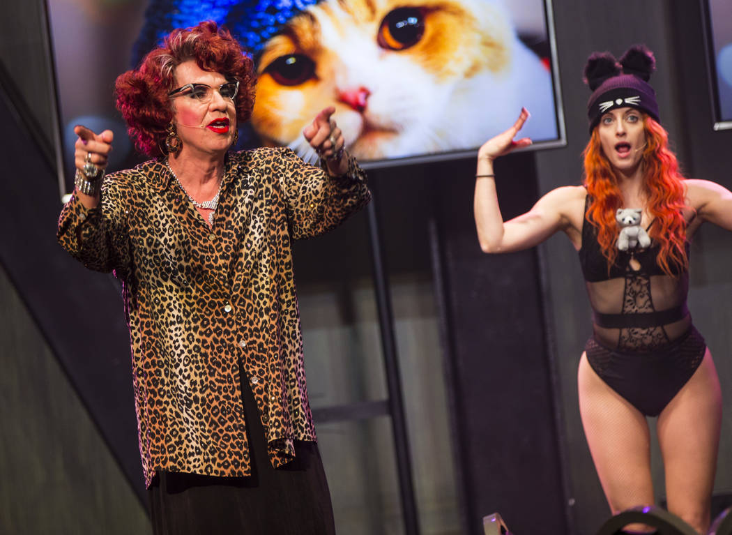 Michael Airington performs as Ester Goldberg, left, alongside Anne Martinez during a dress rehe ...