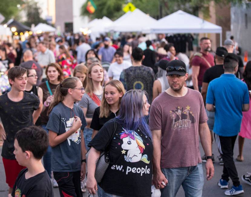 The streets in the Arts District are packed during First Friday's "Beat Street" event ...