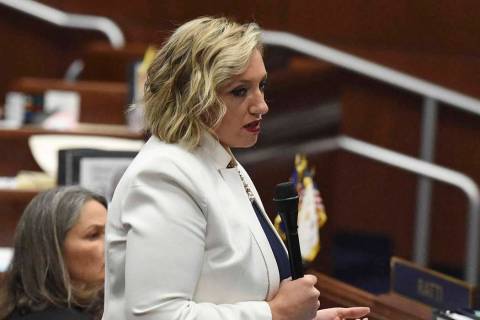 Nevada state Sen. Nicole Cannizzaro makes a push for education bill 551 on the last day of the ...