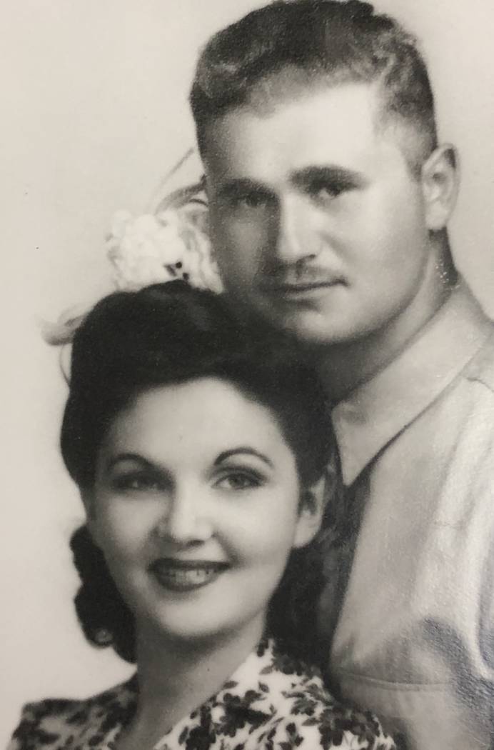 Esther and Burton Hartman (Penny and Bud) on their wedding day, July 9, 1942. Hartman was shipp ...