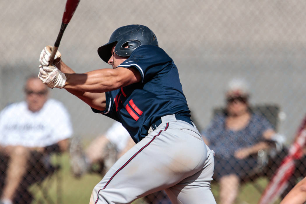 Liberty High School's Preston Pavlica (11) swings at the ball during a baseball game at Silvera ...