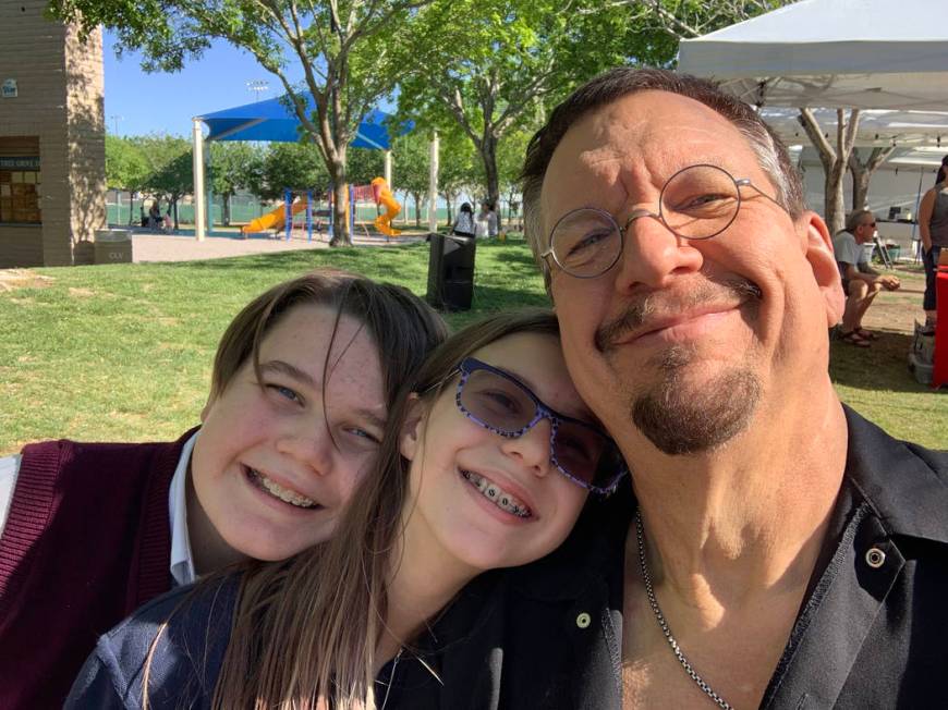 Penn Jillette with his son, Zolten, left, and daughter, Moxie CrimeFighter.