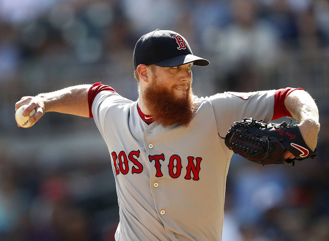 In this Sept. 3, 2018, file photo, Boston Red Sox relief pitcher Craig Kimbrel works against th ...