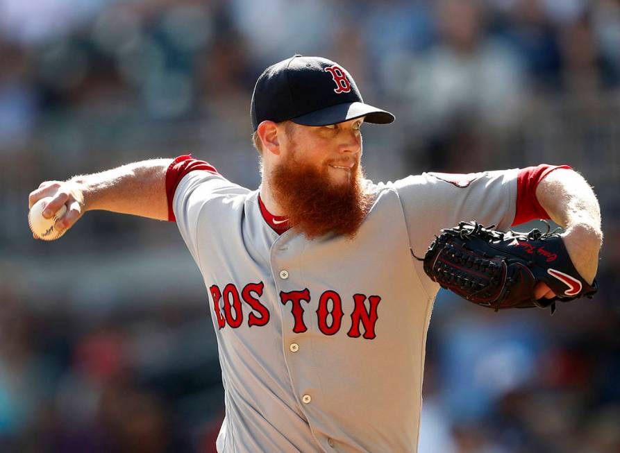 In this Sept. 3, 2018, file photo, Boston Red Sox relief pitcher Craig Kimbrel works against th ...