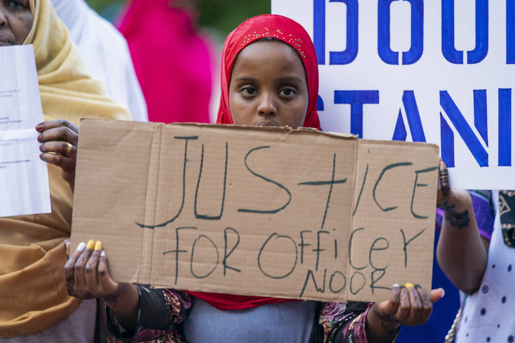 Amal Abdullahi, 11, attends s rally supporting former Minneapolis police officer Mohamed Noor i ...