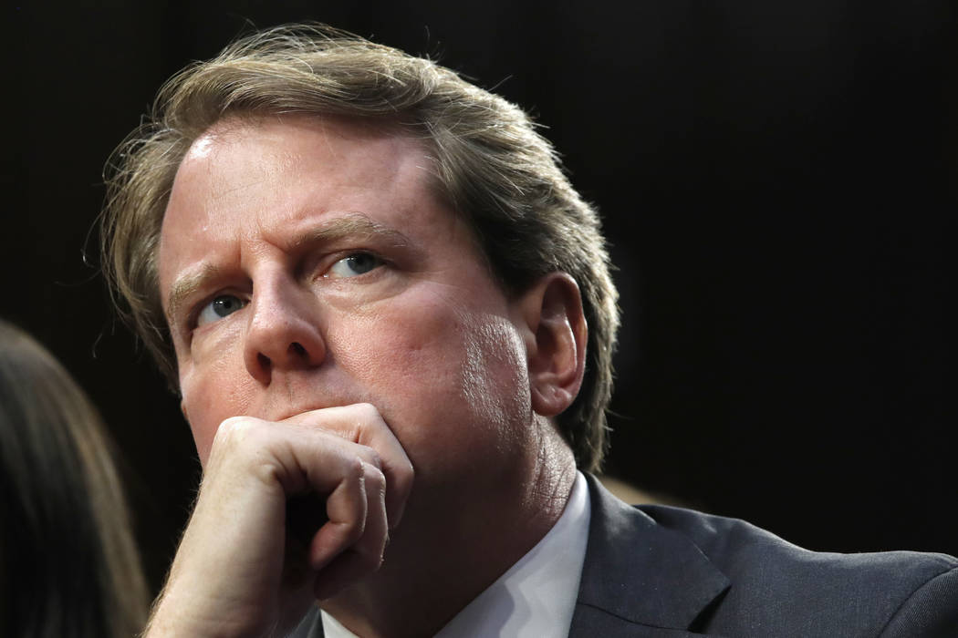 Then White House counsel Don McGahn listens as he attends a confirmation hearing for Supreme Co ...