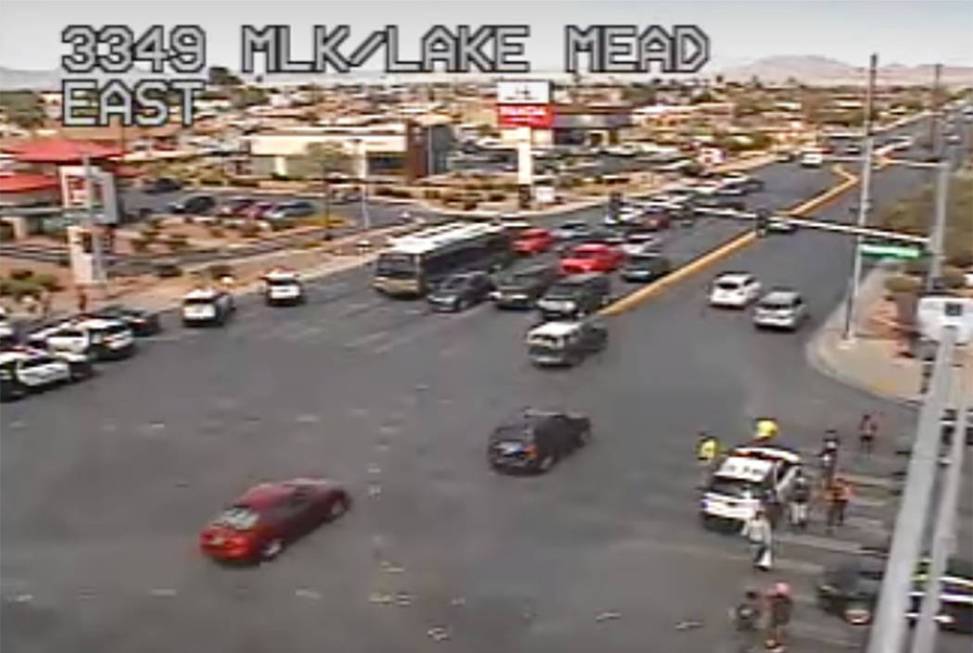 A Las Vegas officer was involved in a crash at Lake Mead and Martin Luther King boulevards on F ...