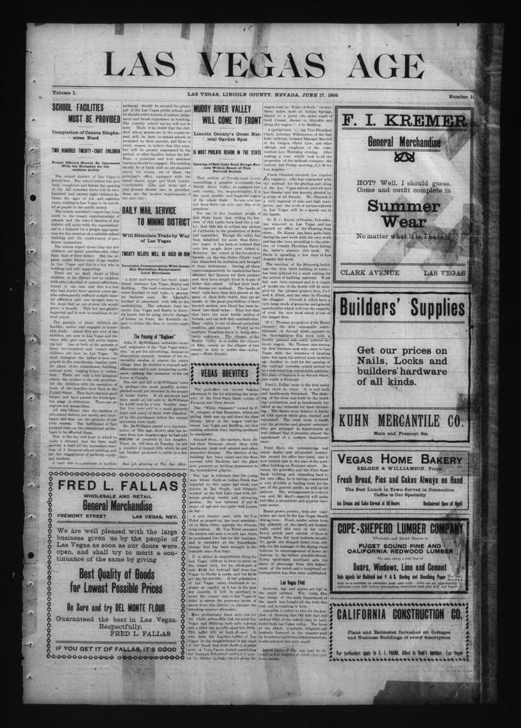 The June 17, 1905, edition of the Las Vegas Age. (UNLV Digital Collections)