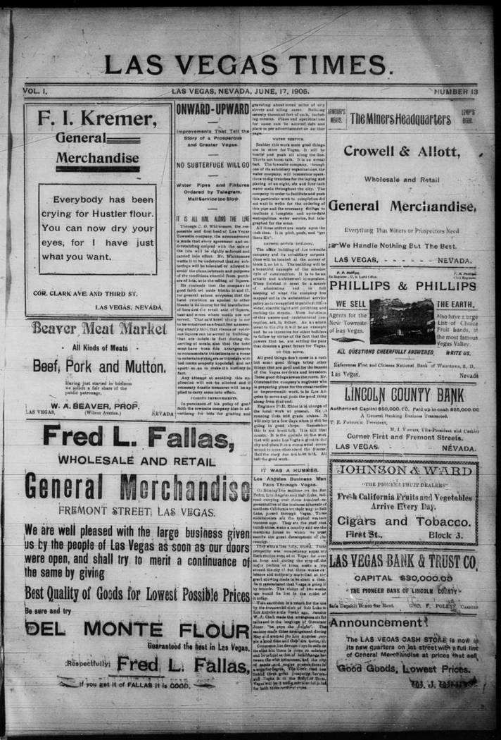 The June 17, 1905, edition of the Las Vegas Times. (UNLV Digital Collections)