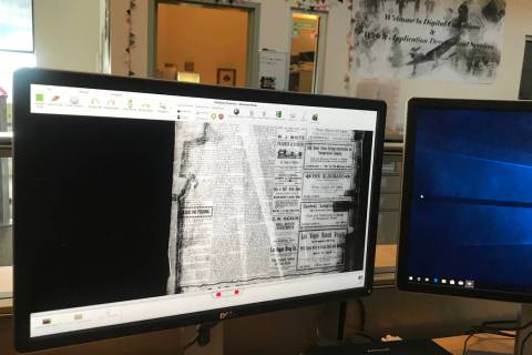The microfilm versions of a newspaper page at UNLV Digital Collections. (Rachel Spacek/Las Vega ...