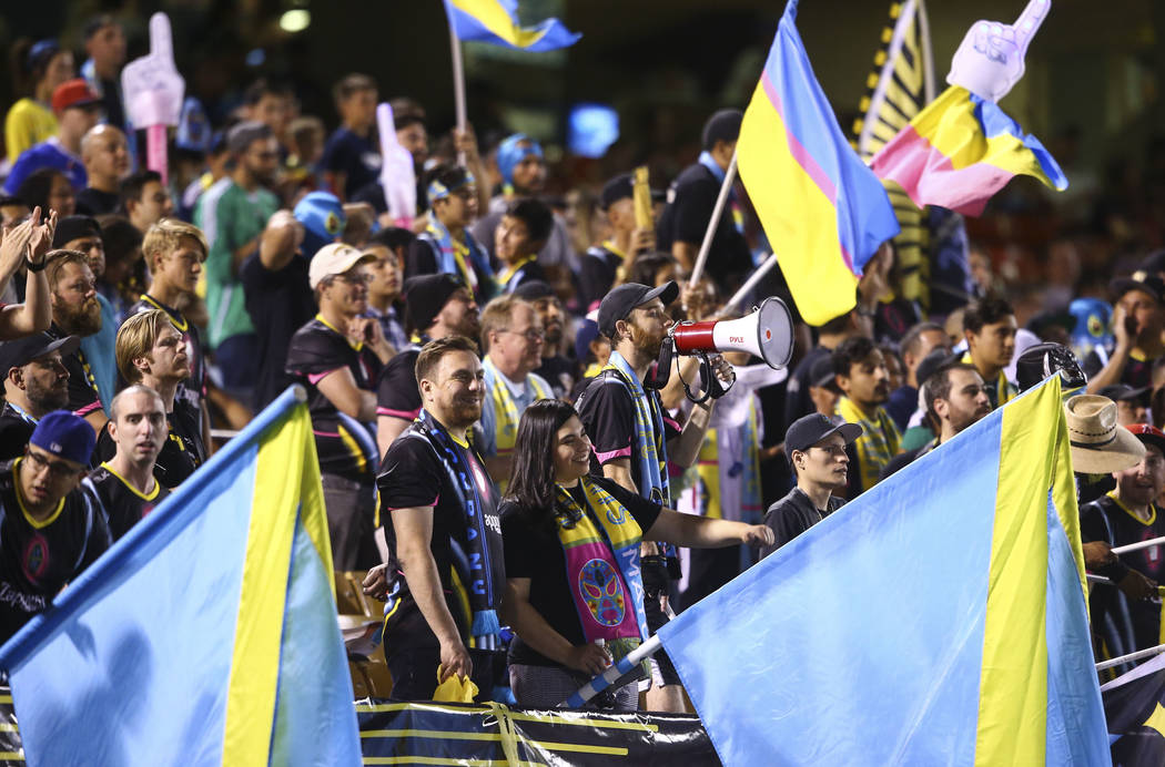 Las Vegas Lights FC fans cheer during a game in 2018. (Chase Stevens/Las Vegas Review-Journal)
