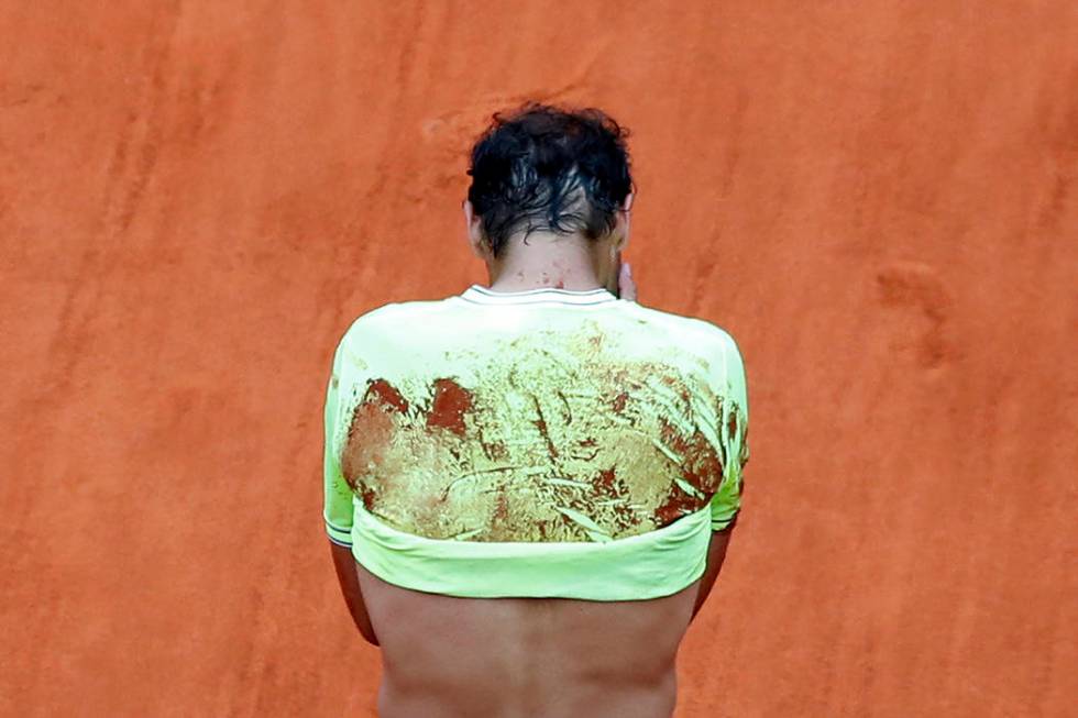 Spain's Rafael Nadal reacts after defeating Austria's Dominic Thiem in the men's final match of ...