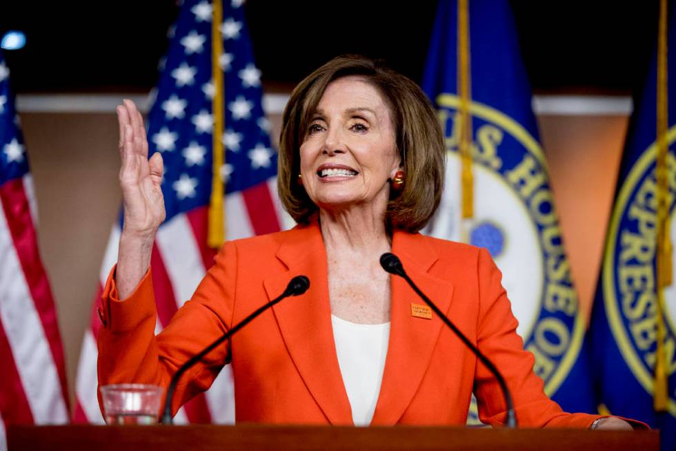 In this June 5, 2019, photo, House Speaker Nancy Pelosi of Calif., speaks at the Capitol in Was ...