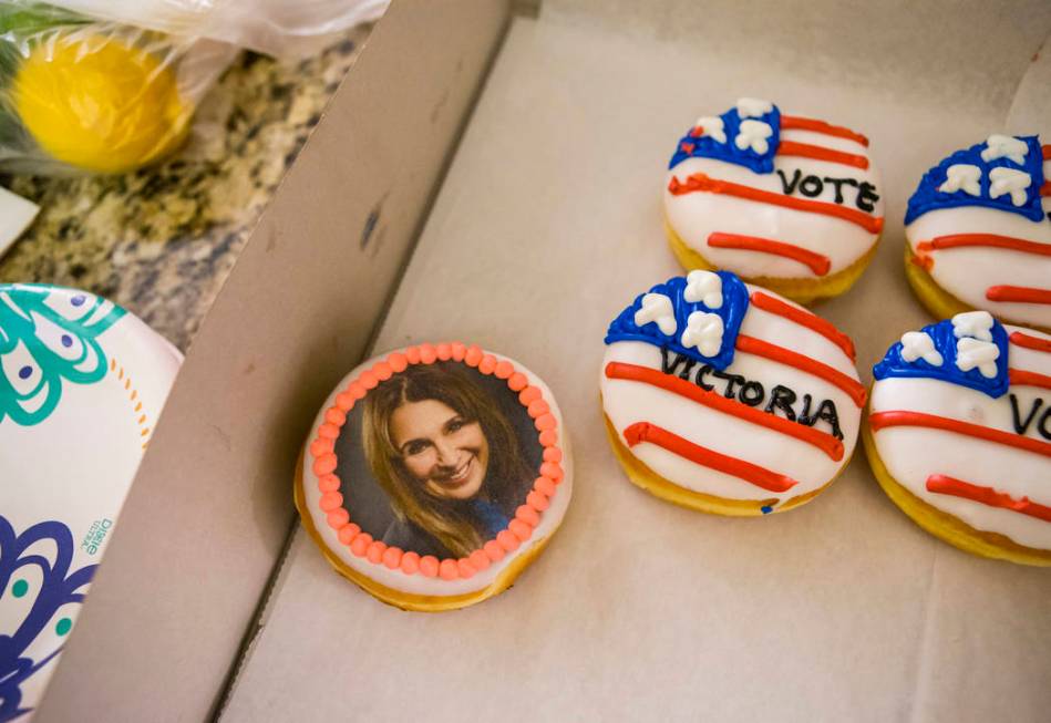 Doughnuts are served during an election night watch party for Las Vegas City Council Ward 2 can ...