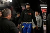 Golden State Warriors NBA basketball player Kevin Durant leaves the court after a closed practi ...