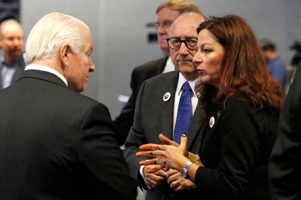 Roger Dow, left, the U.S. Travel Association president and CEO, Rossi Ralenkotter, center, pres ...