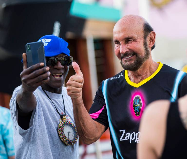 Entertainer Flavor Flav, left, records video with attorney Ed Bernstein ahead of the Lights FC ...