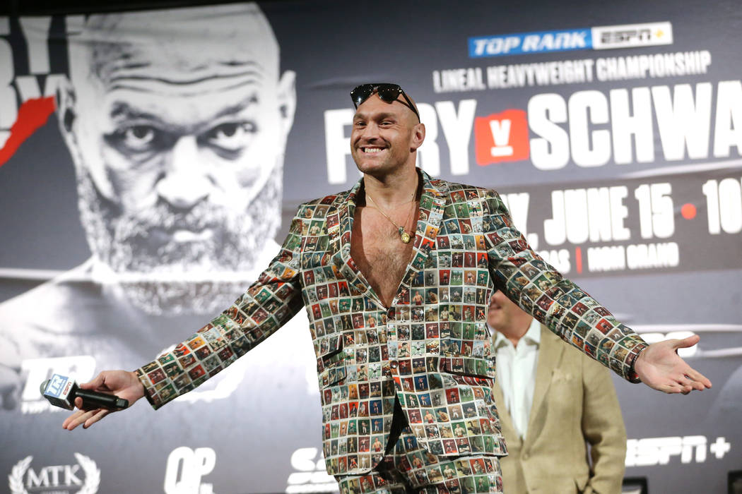 Tyson Fury during a news conference for his upcoming boxing fight at the MGM Grand hotel-casino ...