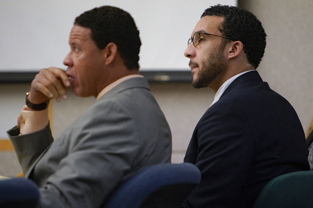 Sitting in Superior Court in Vista, Kellen Winslow, Jr., right, sits next to defense attorney, ...