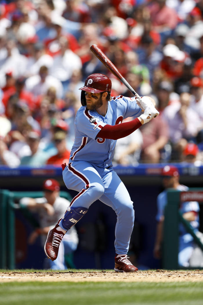 Philadelphia Phillies' Bryce Harper in action during a baseball game against the Milwaukee Brew ...