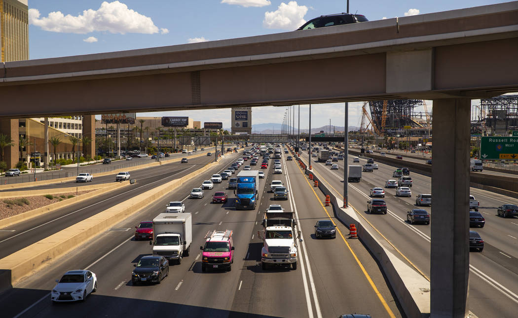 Much fewer vehicles travel in the HOV lane northbound on Interstate 15 about Tropicana Avenue a ...