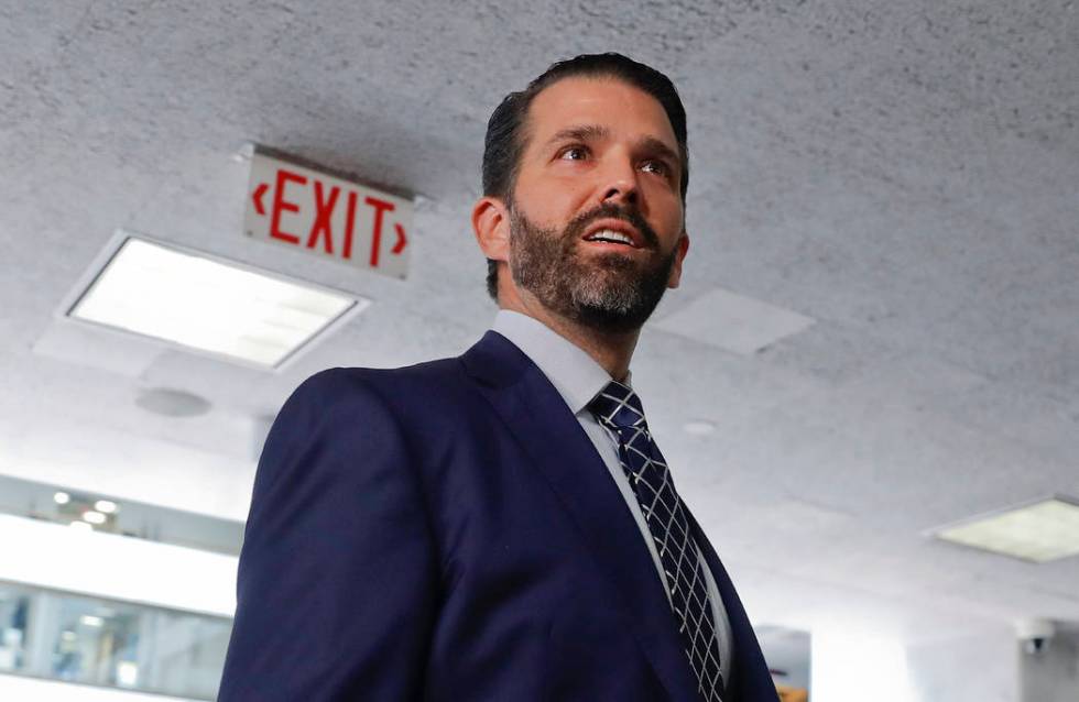 Donald Trump Jr., the son of President Donald Trump, is seen leaving after having met privately ...