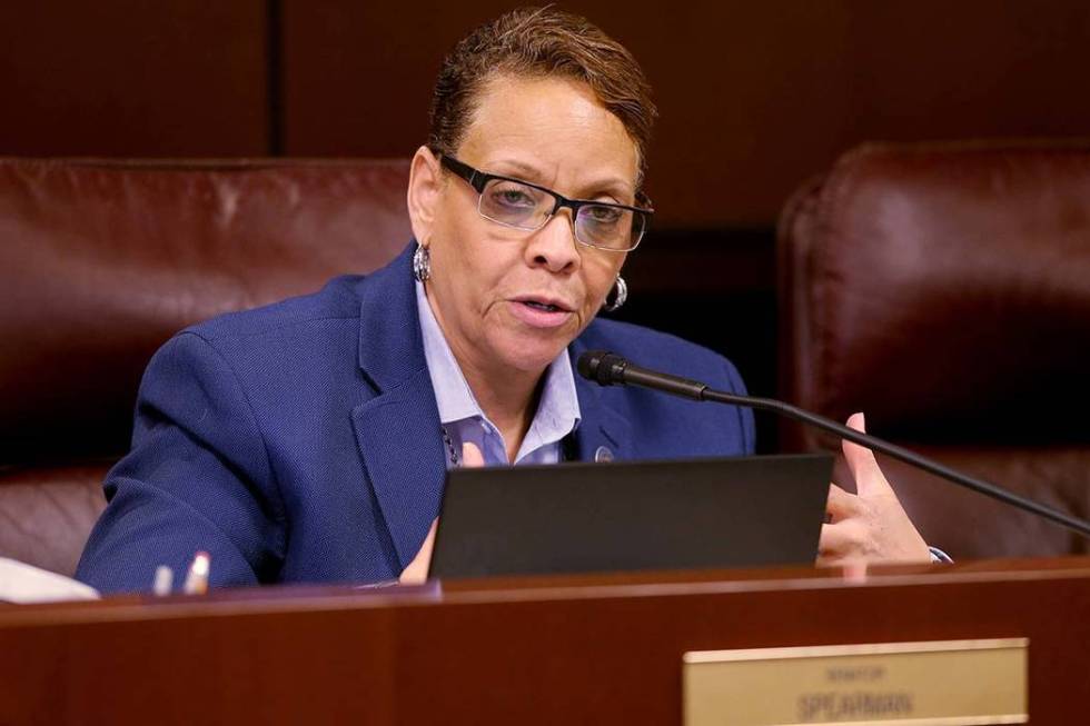 Sen. Pat Spearman, D-North Las Vegas, asks a question during a Health and Human Services Commit ...