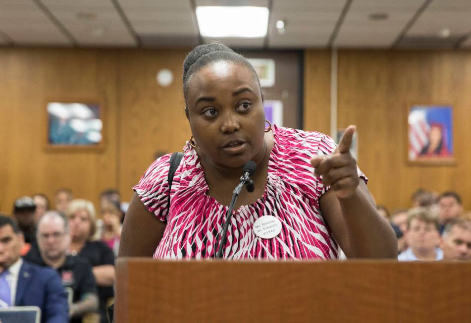 Jshauntae Marshall demands accountability from the Clark County School District Board of Truste ...