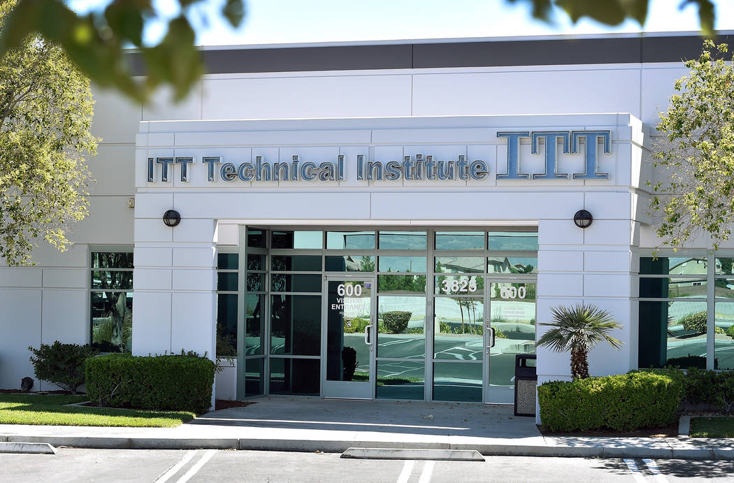 The front entrance to the ITT Technical Institute is seen Tuesday, Sept. 6, 2016, in North Las ...