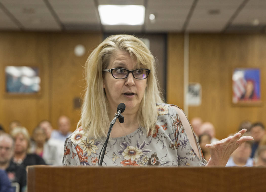 Amy Richmond, a parent and teacher at Palo Verde High School, addresses the Clark County School ...