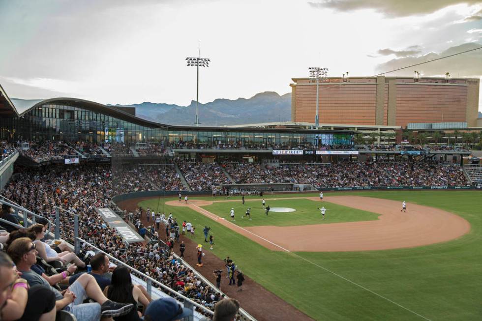 Las Vegas Ballpark is packed during the Battle For Vegas Charity Softball Game benefiting the T ...